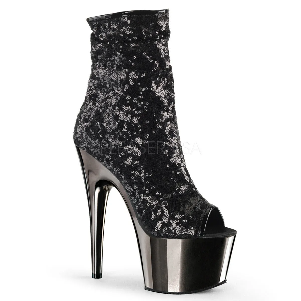 Adore 1008SQ Black Sequin Ankle Boots 7 Inch Platform Heel -Direct