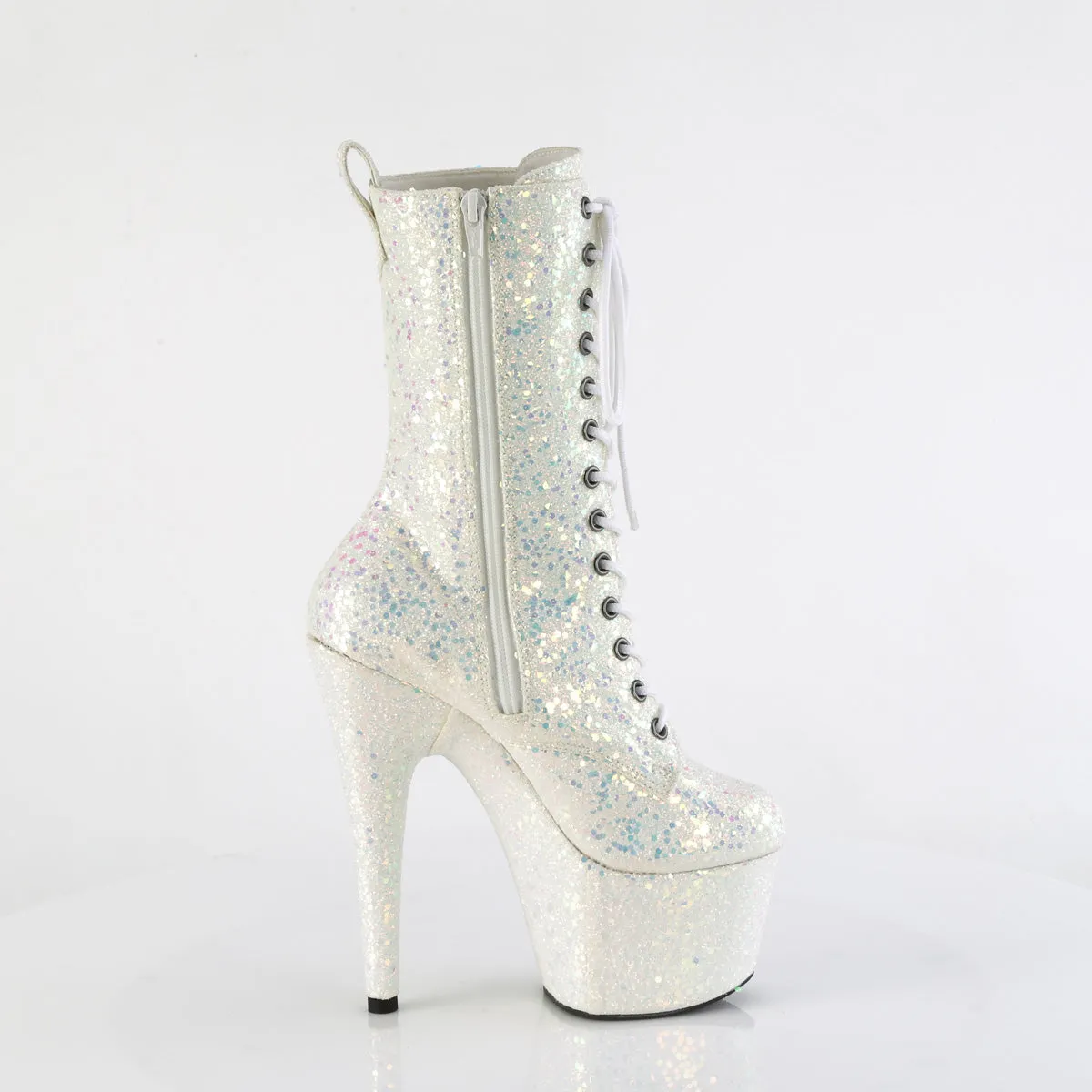 Adore 1040IG White Iridescent Glitter 7" Heel Platform Mid Calf Ankle Boots Direct