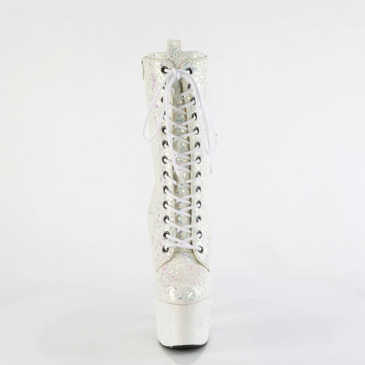 Adore 1040IG White Iridescent Glitter 7" Heel Platform Mid Calf Ankle Boots Direct