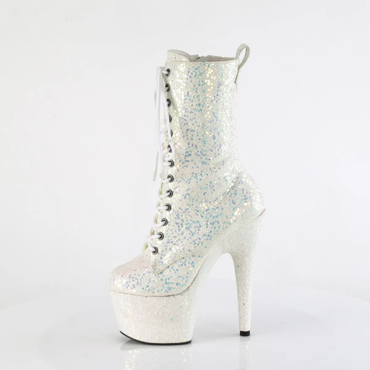 Adore 1040IG White Iridescent Glitter 7" Heel Platform Mid Calf Ankle Boots Direct
