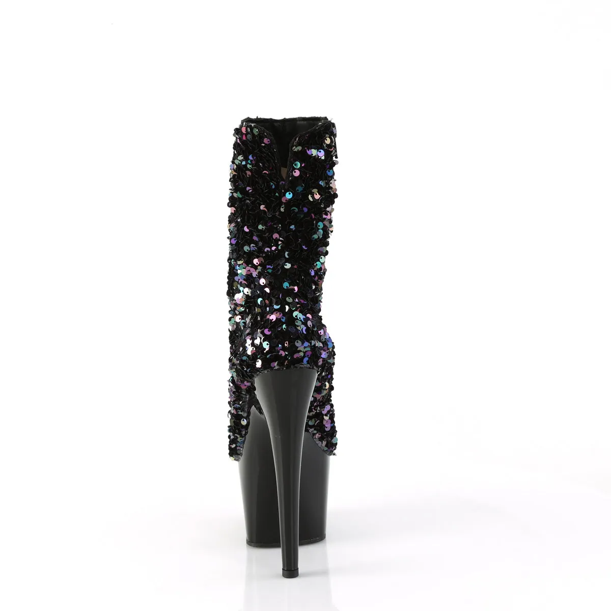 Adore 1042 Black Ice Multi Sequin 7" Heel Platform Mid Calf Ankle Boots Direct