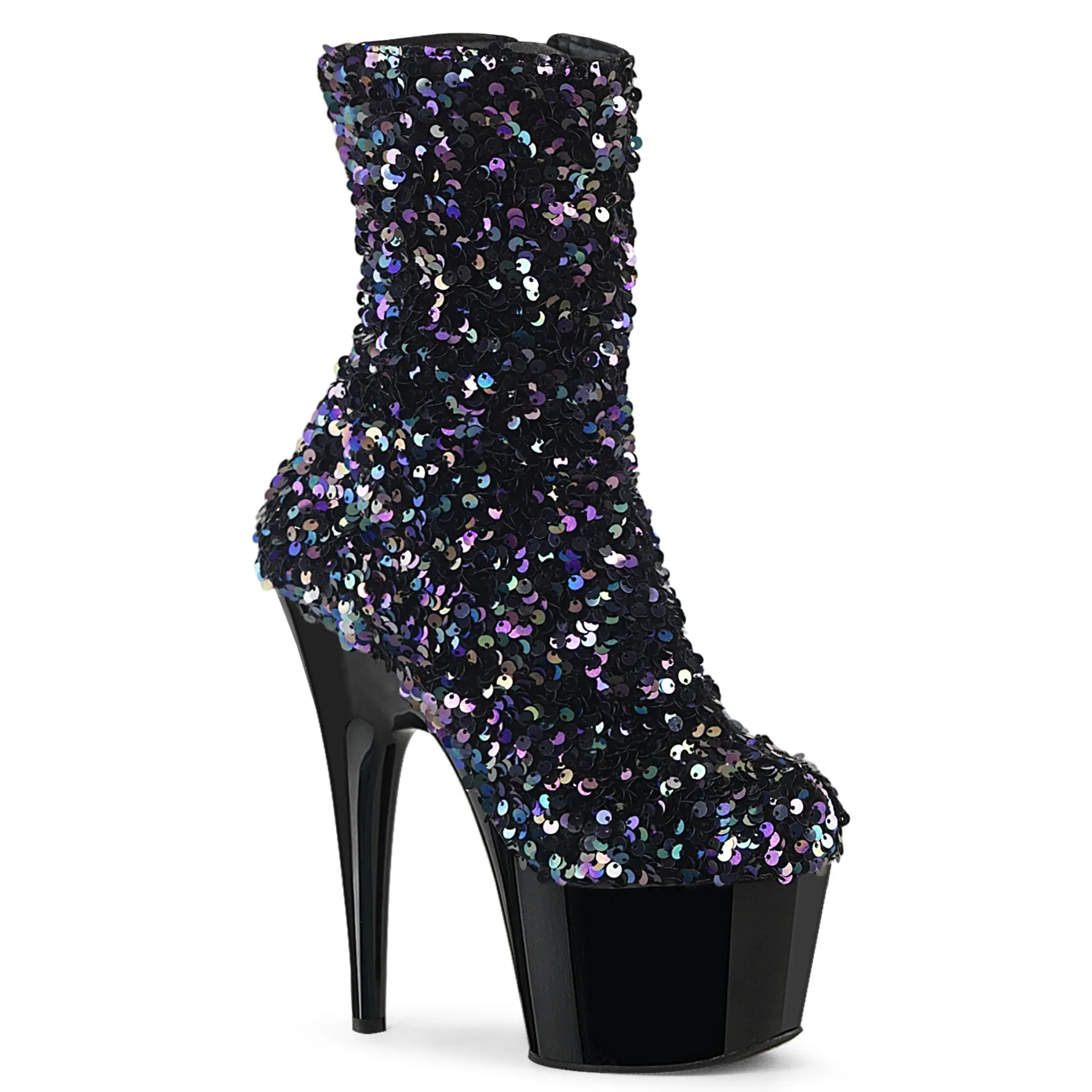 Adore 1042 Black Ice Multi Sequin 7" Heel Platform Mid Calf Ankle Boots Direct