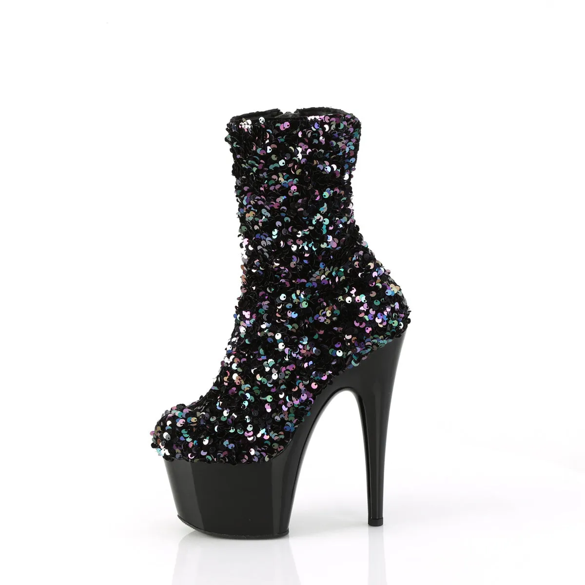 Adore 1042 Black Ice Multi Sequin 7" Heel Platform Mid Calf Ankle Boots Direct