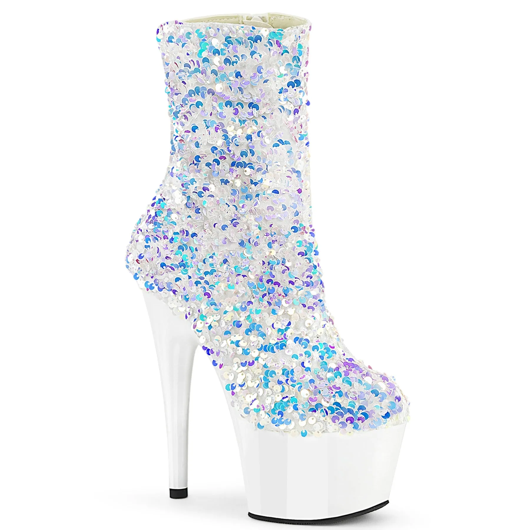 Adore 1042 White Ice Multi Sequin 7" Heel Platform Mid Calf Ankle Boots Direct