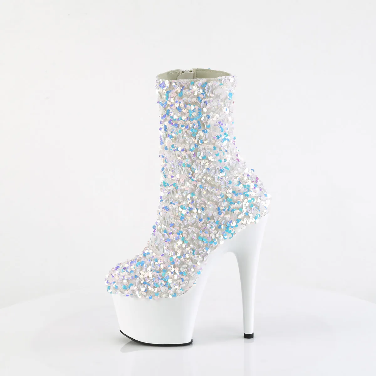 Adore 1042 White Ice Multi Sequin 7" Heel Platform Mid Calf Ankle Boots Direct