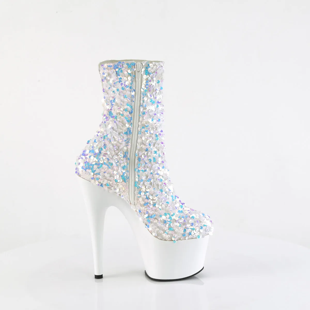 Adore 1042 White Ice Multi Sequin 7" Heel Platform Mid Calf Ankle Boots Direct