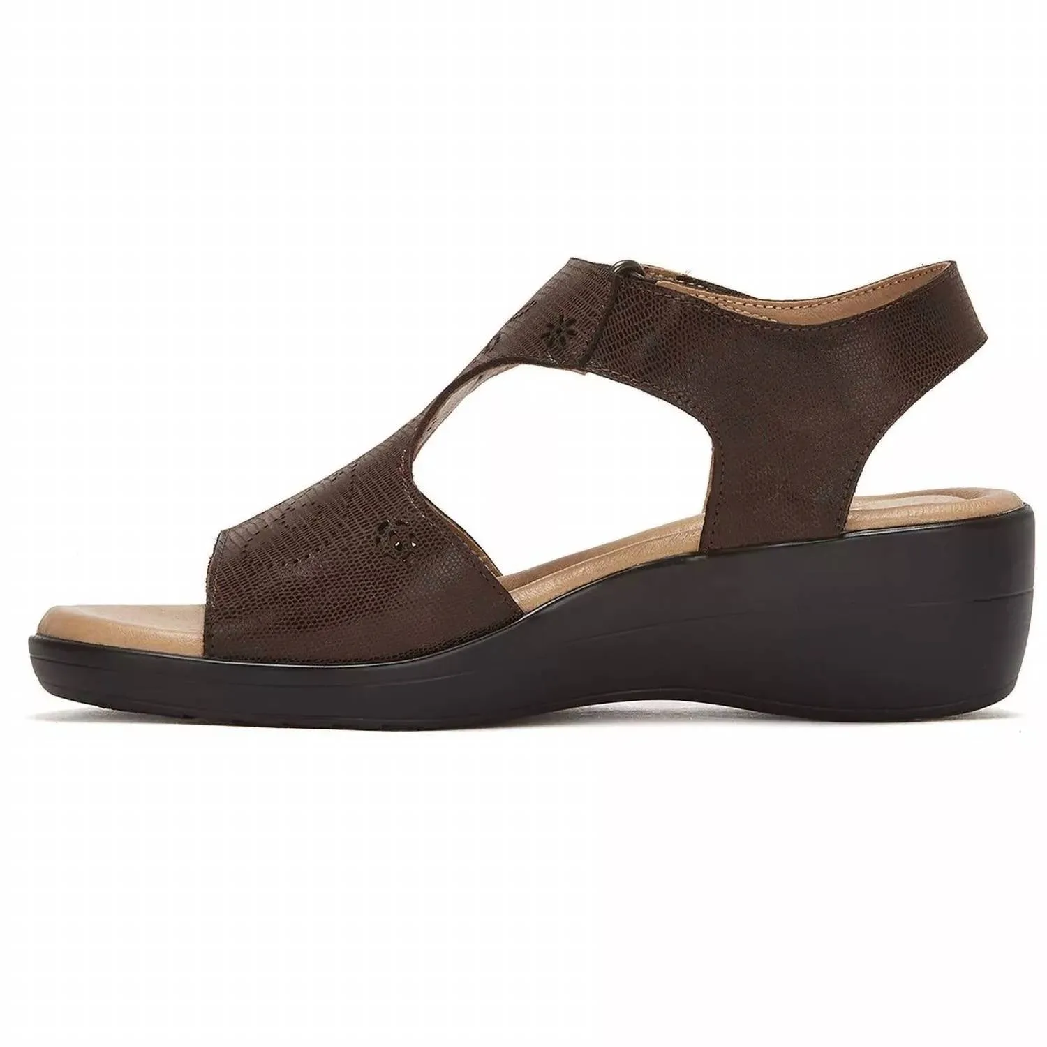 Andrea - Women's Leather Wedge Sandals With Plush Footbed