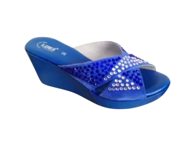 Bow Tie Rhinestone Blue Platform Wedge Heel Sandals