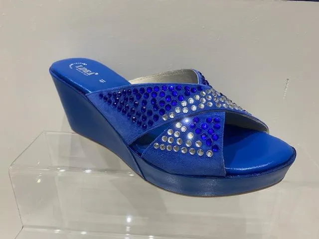 Bow Tie Rhinestone Blue Platform Wedge Heel Sandals