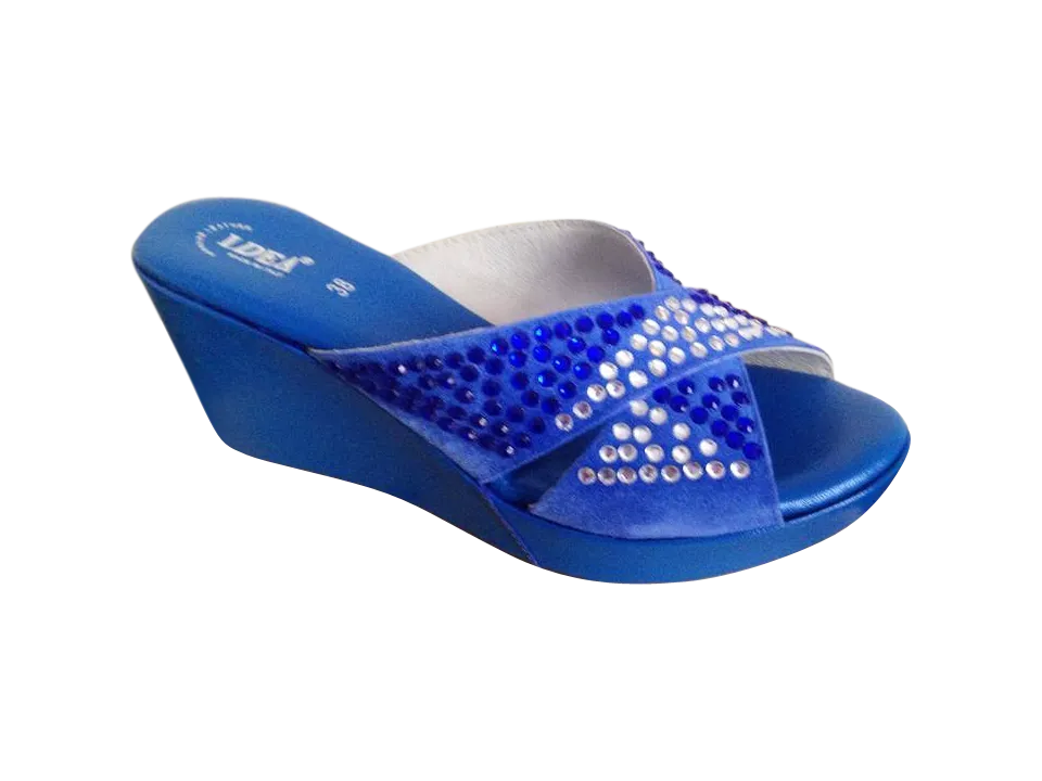 Bow Tie Rhinestone Blue Platform Wedge Heel Sandals