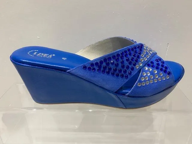 Bow Tie Rhinestone Blue Platform Wedge Heel Sandals