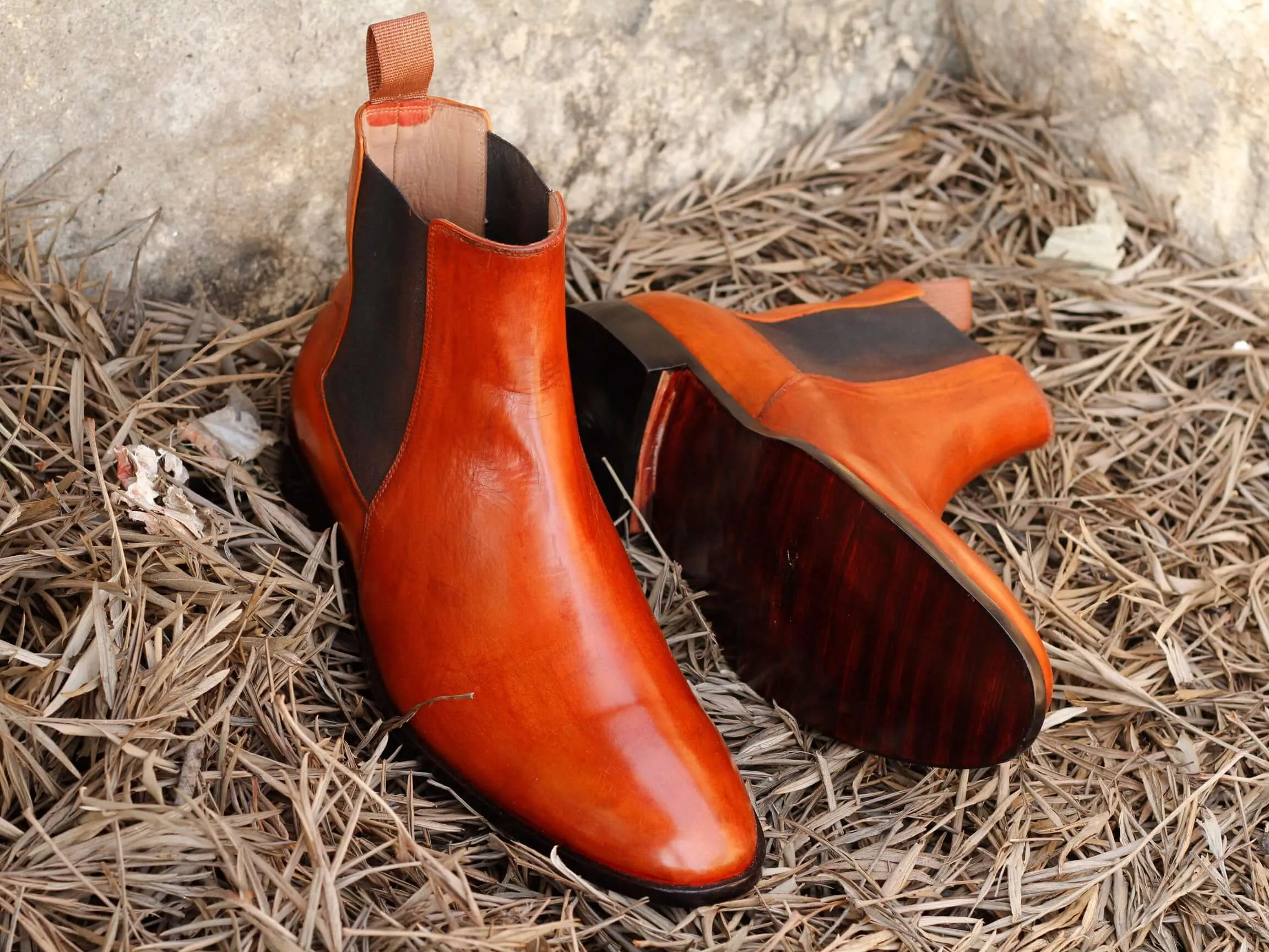 Handmade Men's Tan Leather Chelsea Boots, Men Ankle Boots, Men Designer Fashion Boots