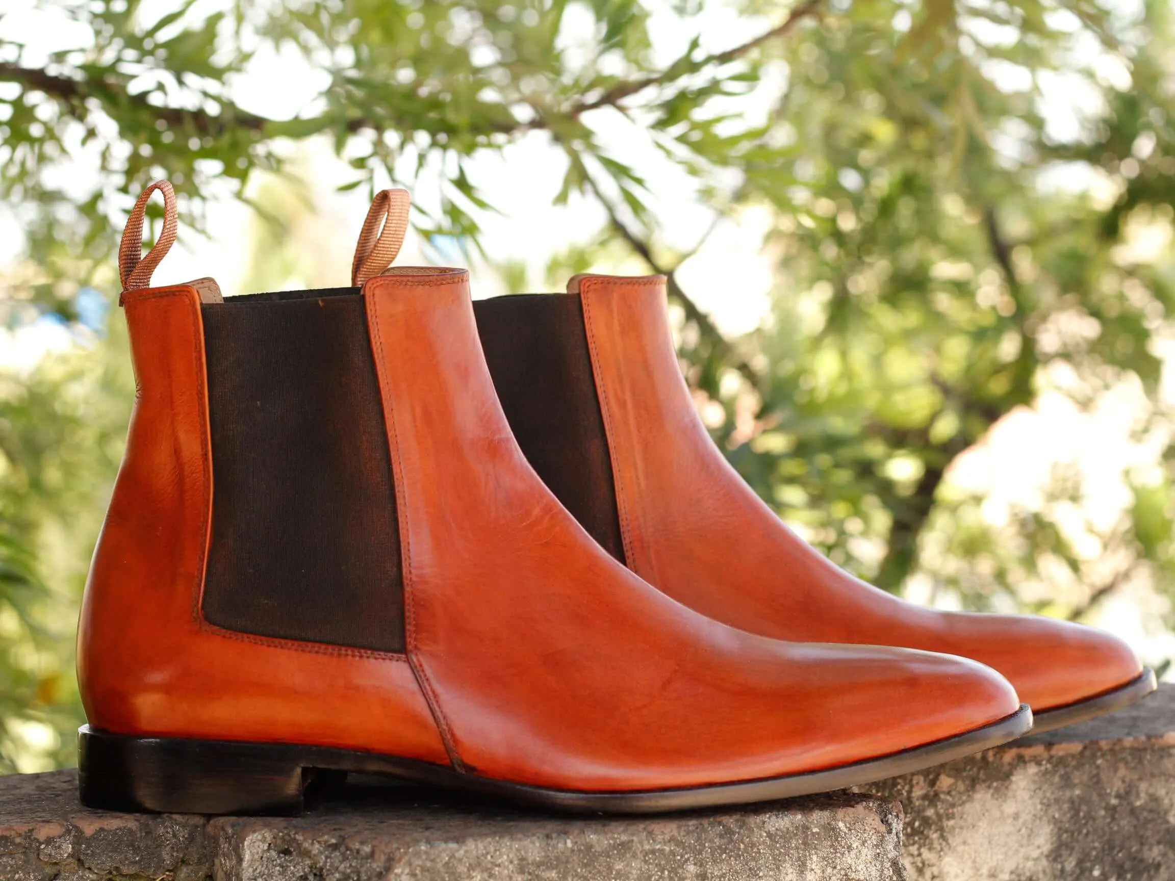 Handmade Men's Tan Leather Chelsea Boots, Men Ankle Boots, Men Designer Fashion Boots
