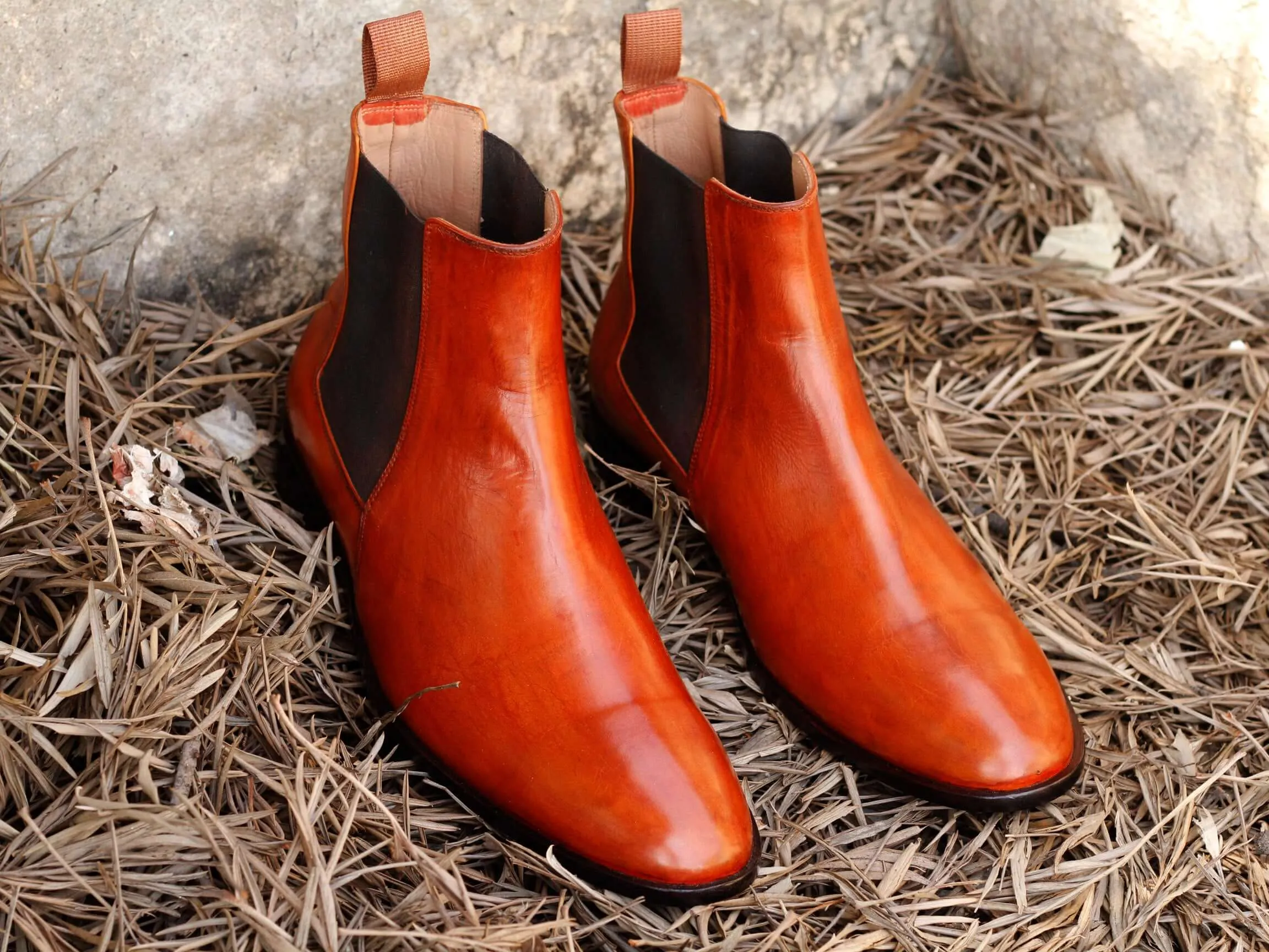 Handmade Men's Tan Leather Chelsea Boots, Men Ankle Boots, Men Designer Fashion Boots