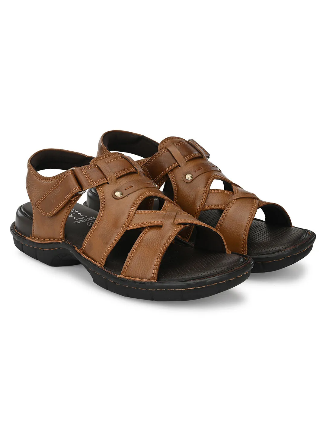HITZ9214 Men's Tan Leather Casual Velcro Sandals
