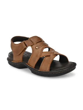 HITZ9214 Men's Tan Leather Casual Velcro Sandals