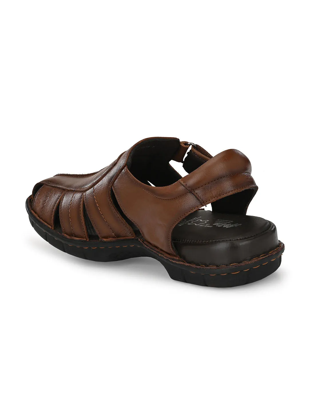 HITZ9601 Men's Tan Leather Casual Velcro Sandals
