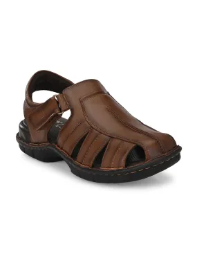 HITZ9601 Men's Tan Leather Casual Velcro Sandals