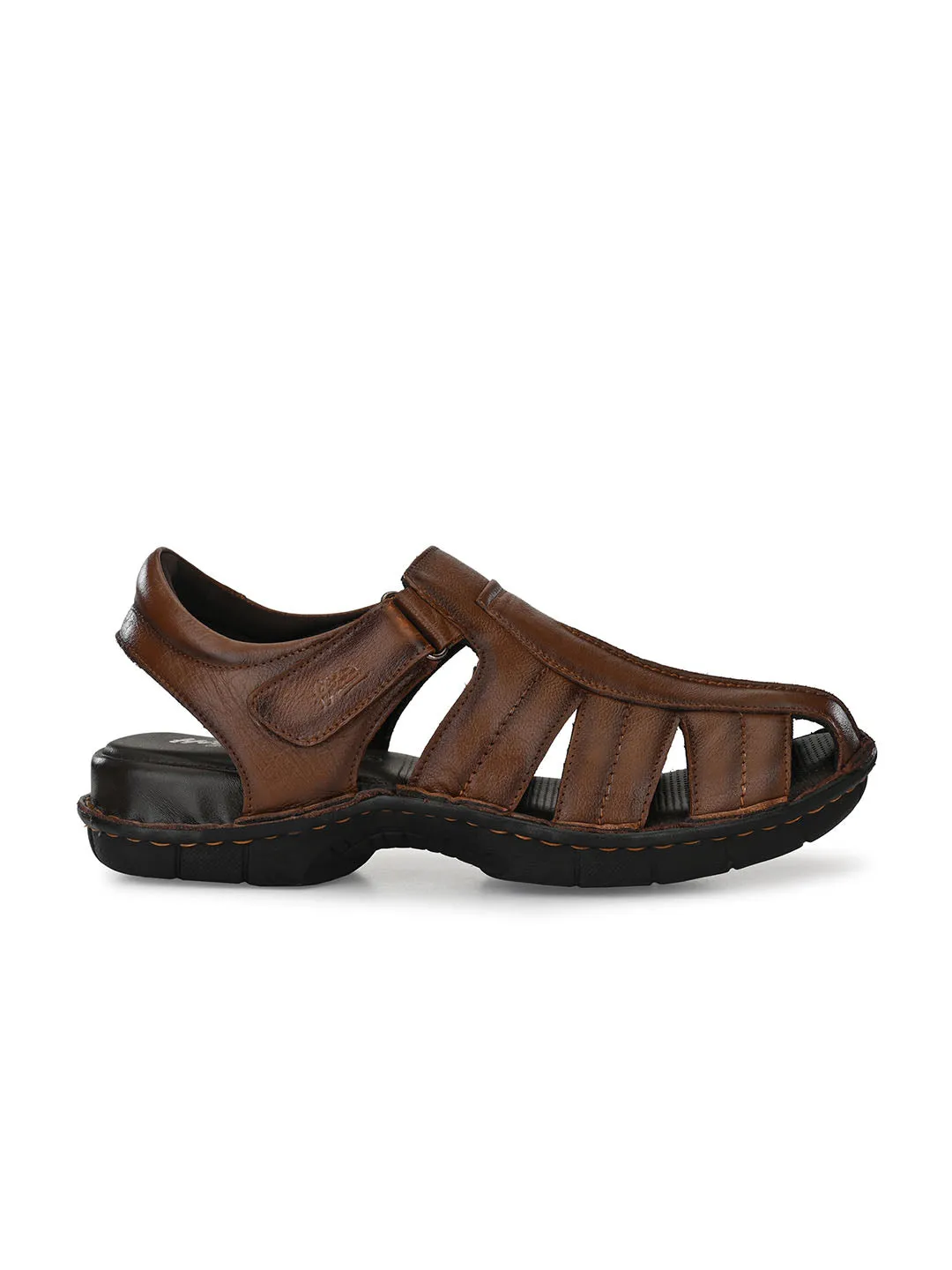 HITZ9601 Men's Tan Leather Casual Velcro Sandals