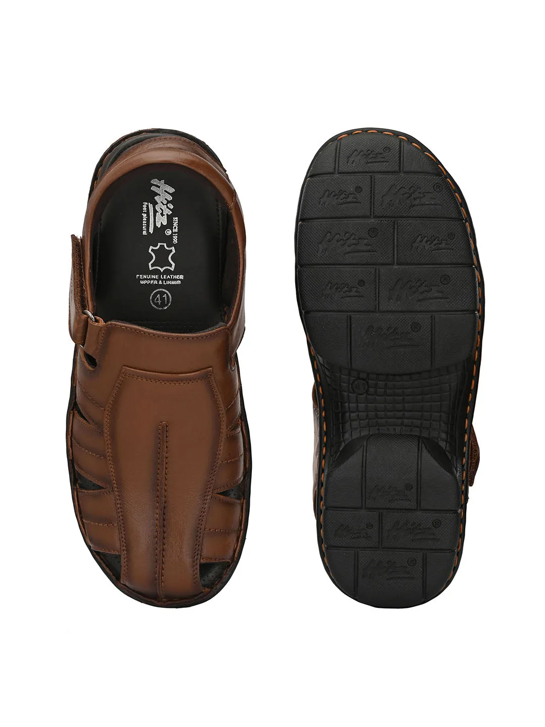 HITZ9601 Men's Tan Leather Casual Velcro Sandals