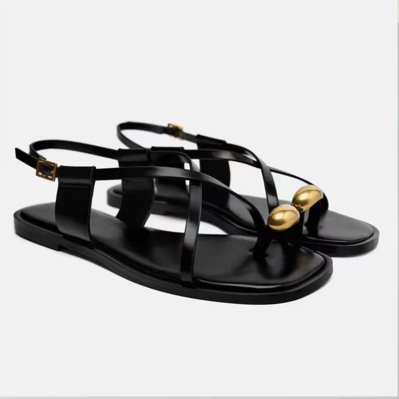 Isabel – Summer Flat Sandals with Metal Decoration
