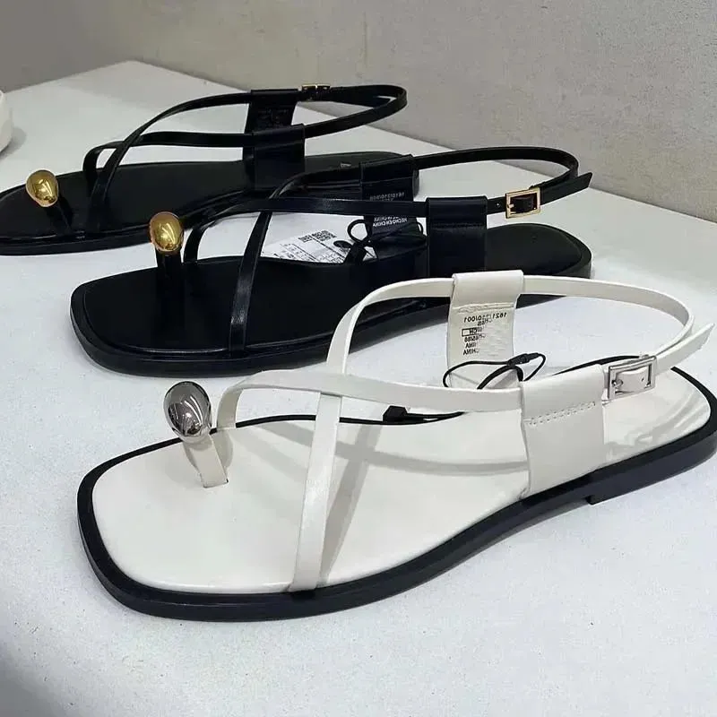 Isabel – Summer Flat Sandals with Metal Decoration