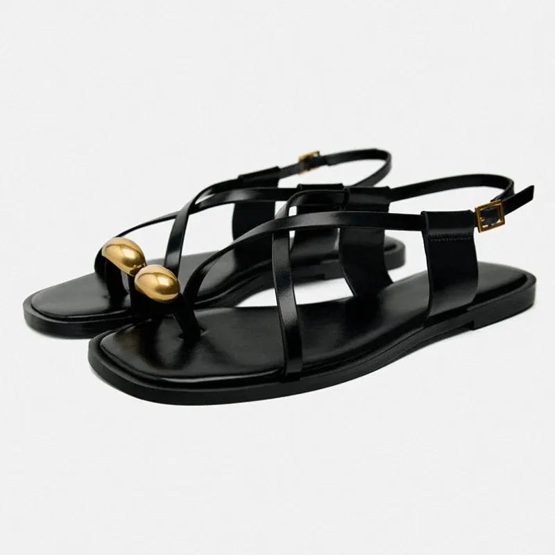 Isabel – Summer Flat Sandals with Metal Decoration