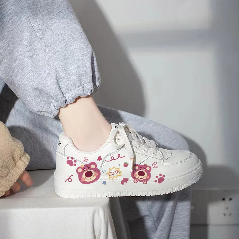 Kawaii Pink Cartoon Bear Low Top Sneakers