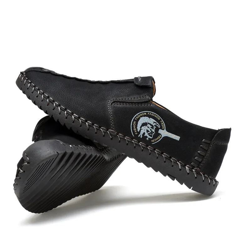 New Men's Leather Shoes Black Casual Soft Bottom Breathable Casual Shoes