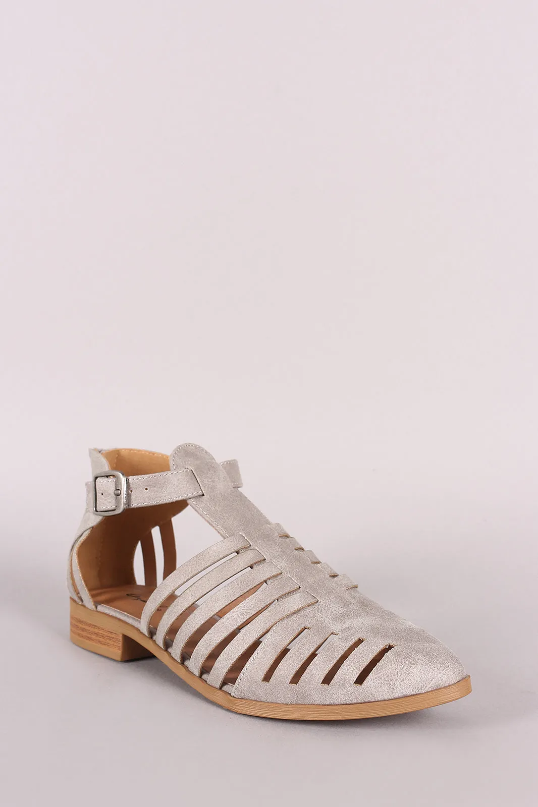 Qupid Caged Cutout Almond Toe Ankle Booties