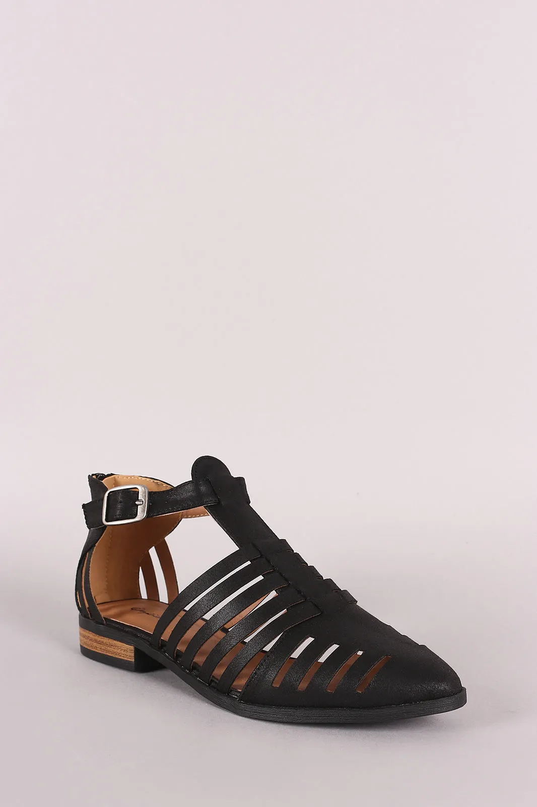 Qupid Caged Cutout Almond Toe Ankle Booties