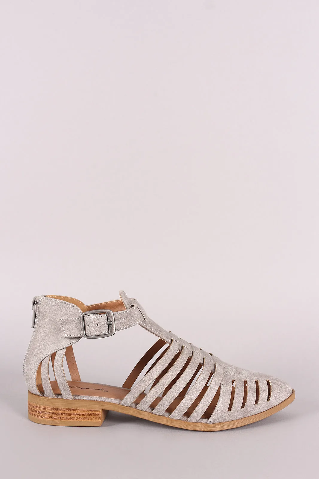 Qupid Caged Cutout Almond Toe Ankle Booties