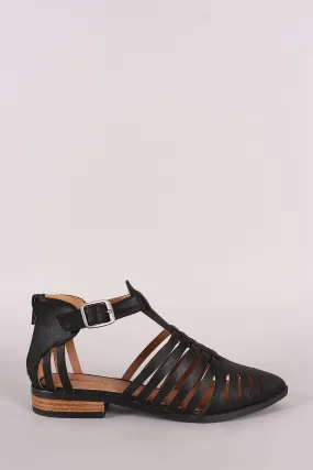 Qupid Caged Cutout Almond Toe Ankle Booties