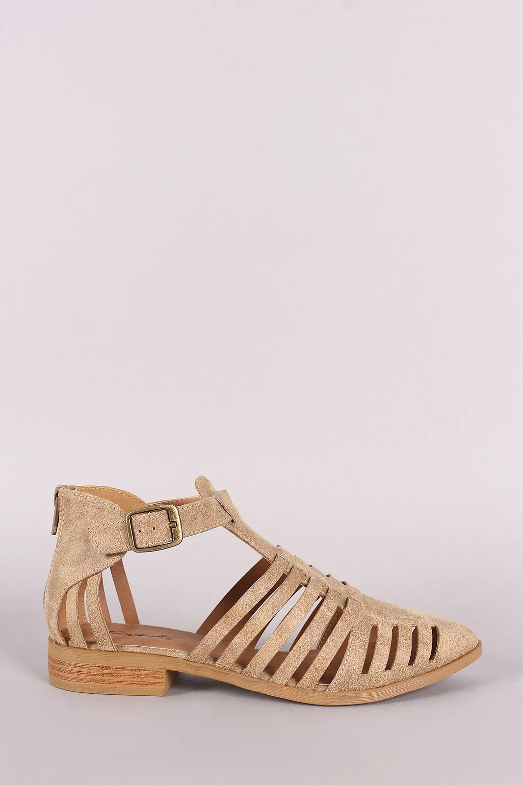 Qupid Caged Cutout Almond Toe Ankle Booties