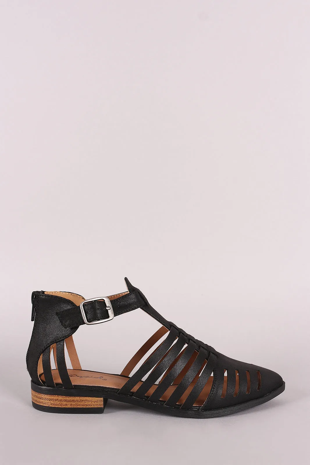 Qupid Caged Cutout Almond Toe Ankle Booties