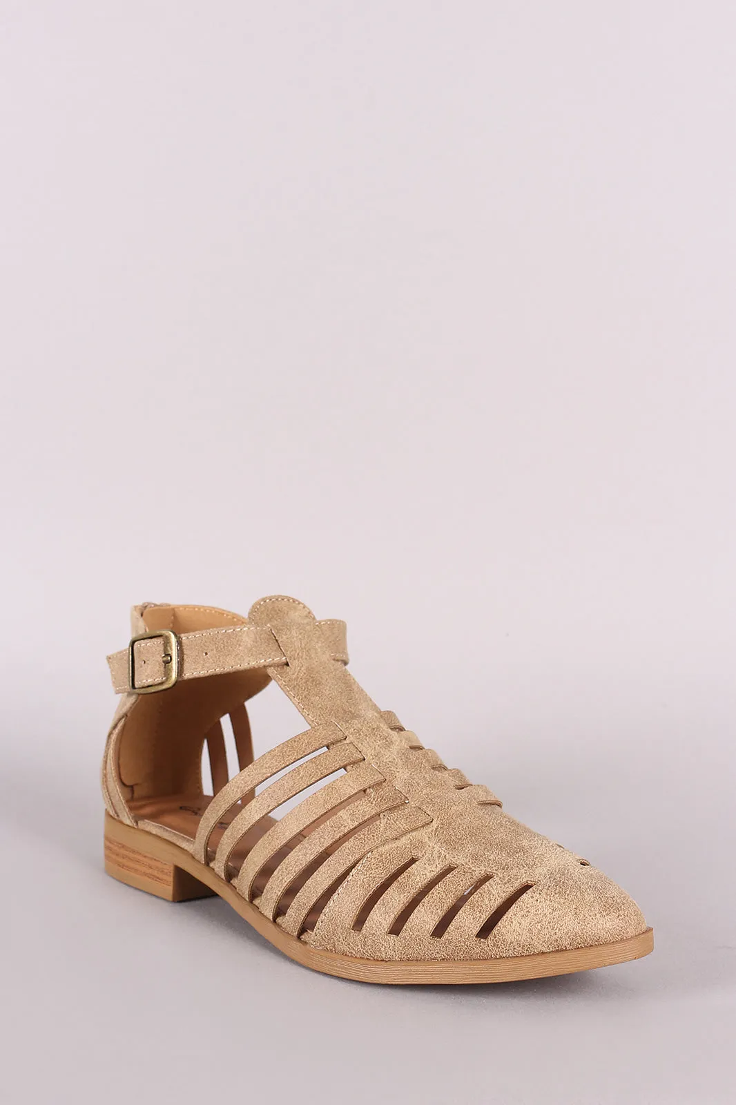 Qupid Caged Cutout Almond Toe Ankle Booties