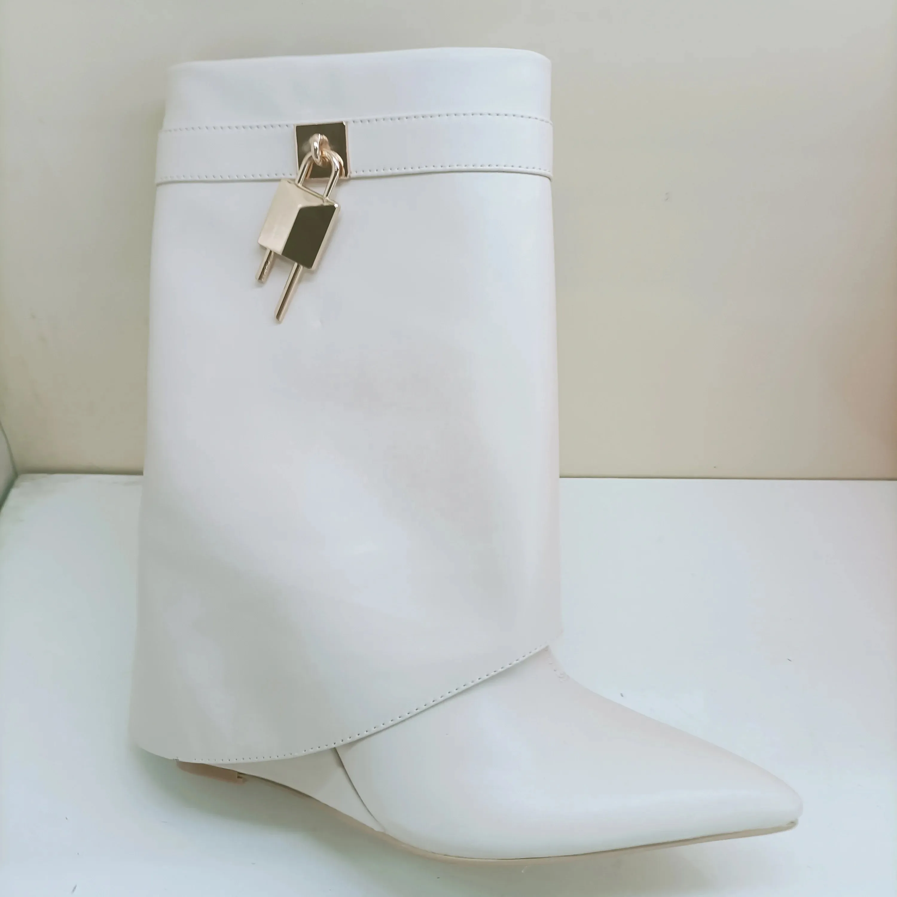 Trend4us Women's Luxury Pointed Toe Boots with Lock Detail