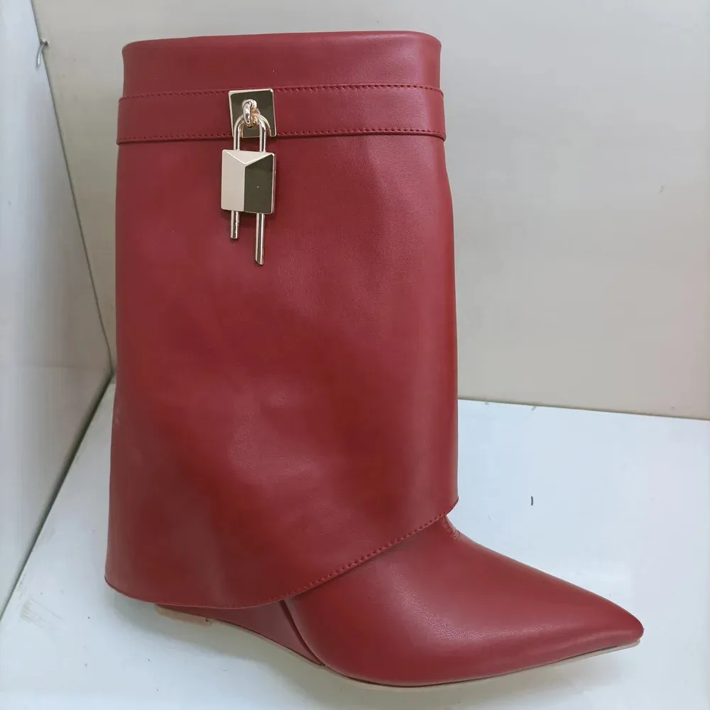 Trend4us Women's Luxury Pointed Toe Boots with Lock Detail