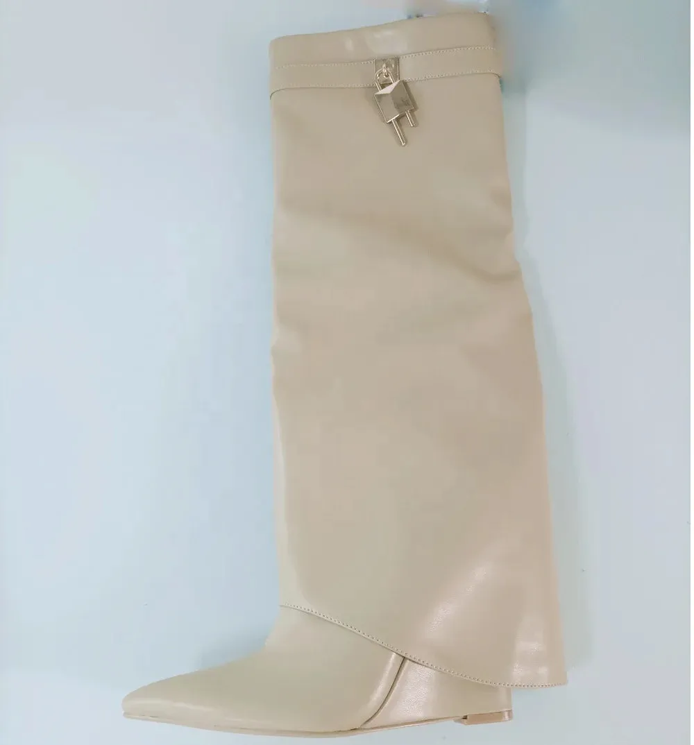 Trend4us Women's Luxury Pointed Toe Boots with Lock Detail