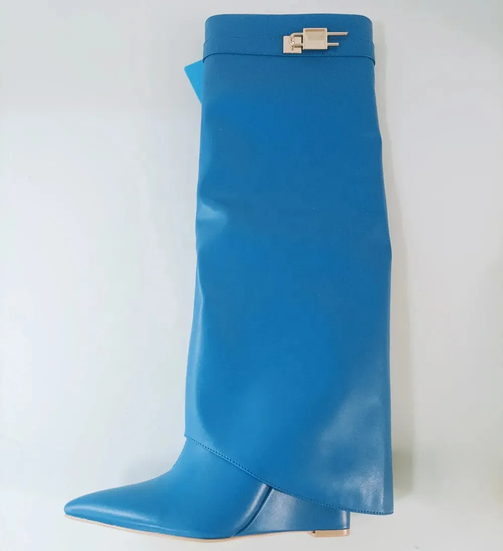 Trend4us Women's Luxury Pointed Toe Boots with Lock Detail