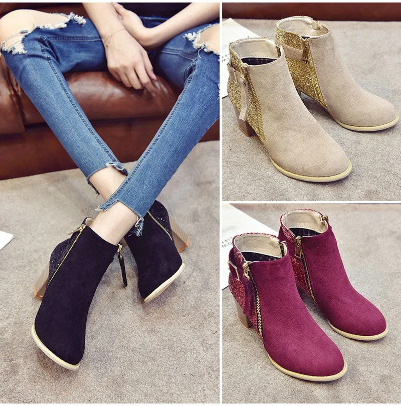 Women's Autumn High-Heeled Glitter Ankle Boots
