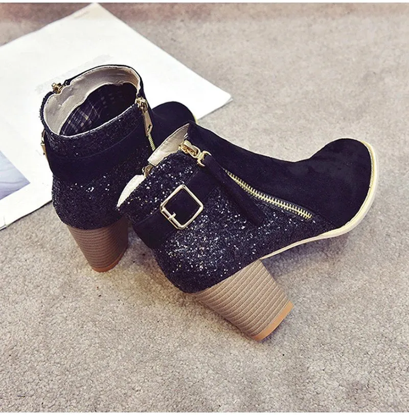 Women's Autumn High-Heeled Glitter Ankle Boots