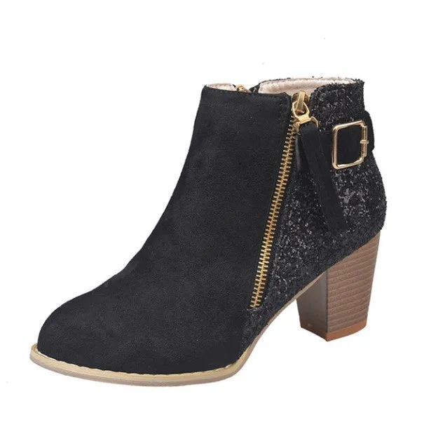 Women's Autumn High-Heeled Glitter Ankle Boots