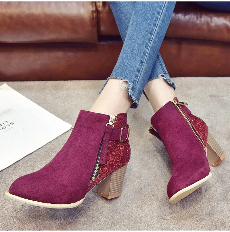 Women's Autumn High-Heeled Glitter Ankle Boots