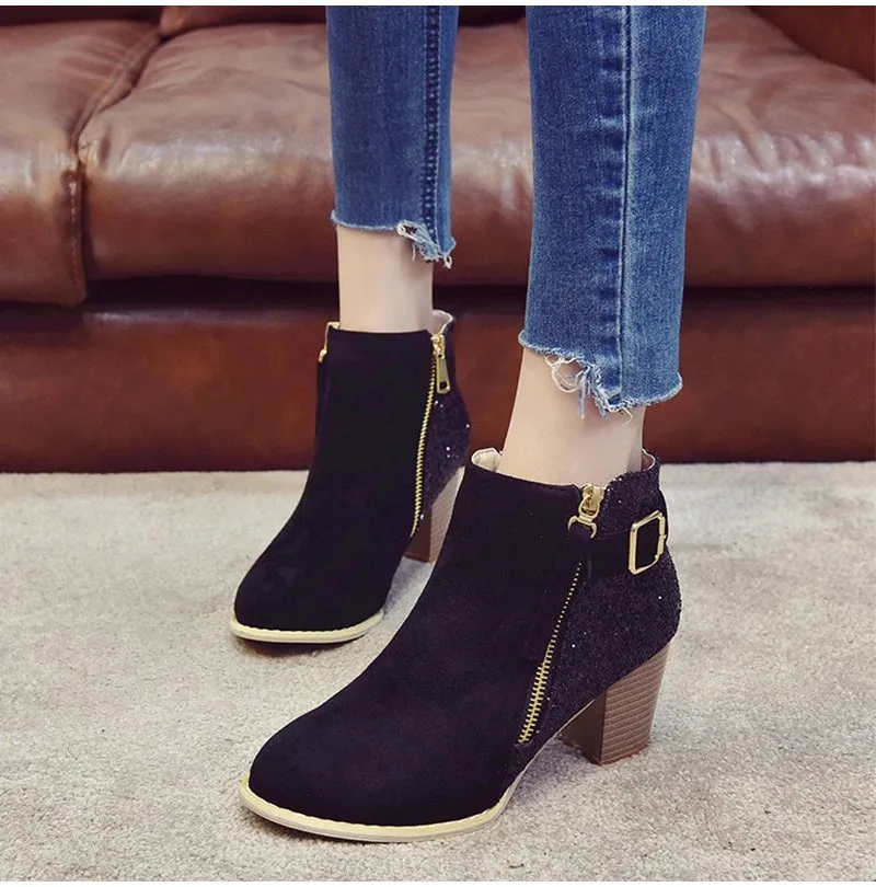 Women's Autumn High-Heeled Glitter Ankle Boots