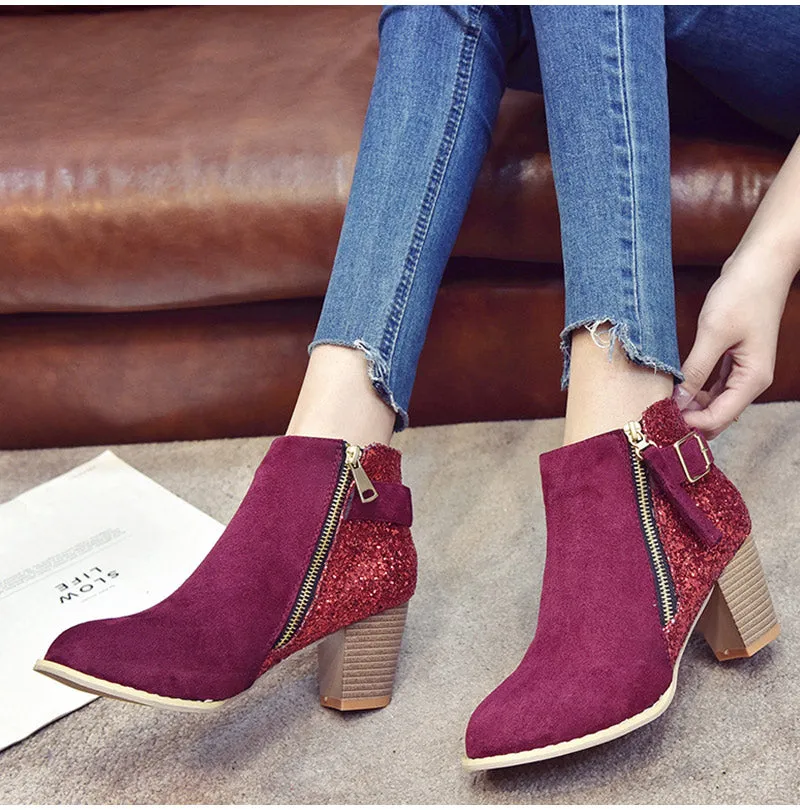 Women's Autumn High-Heeled Glitter Ankle Boots