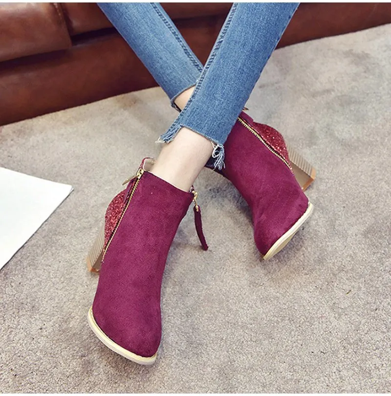 Women's Autumn High-Heeled Glitter Ankle Boots