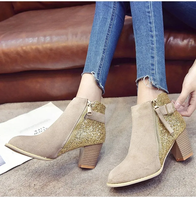 Women's Autumn High-Heeled Glitter Ankle Boots