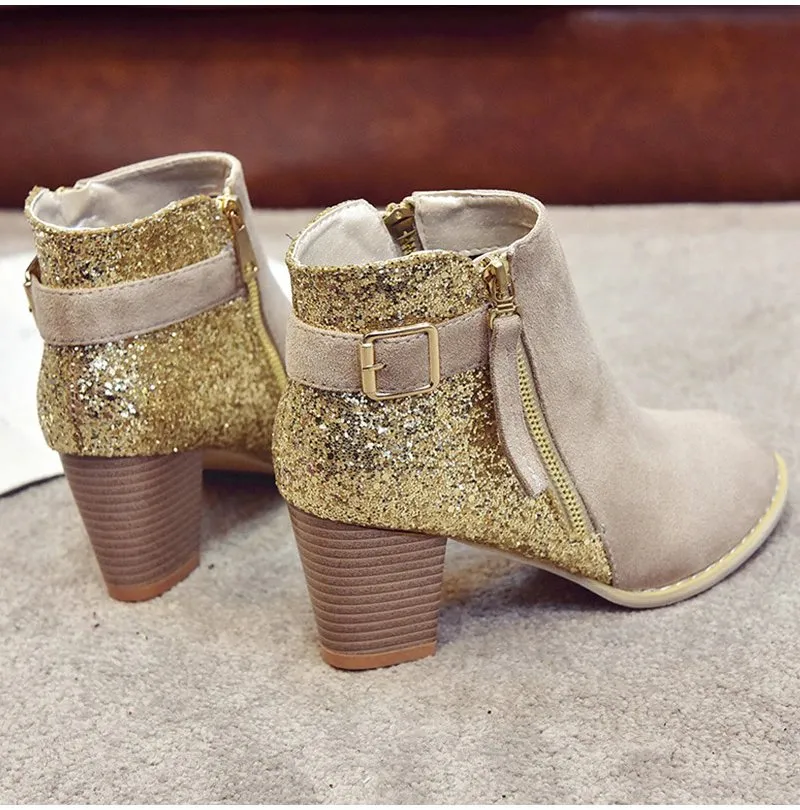 Women's Autumn High-Heeled Glitter Ankle Boots