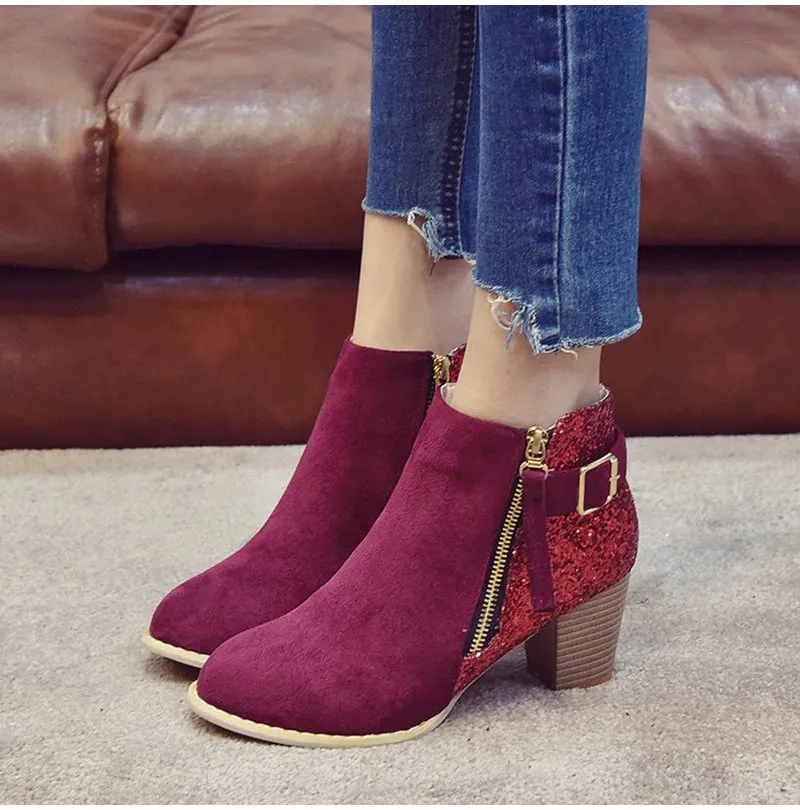 Women's Autumn High-Heeled Glitter Ankle Boots